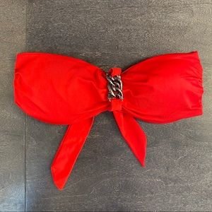 Fire Red Bandeau w Chain Link Accent Bikini Top